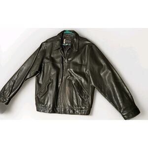 EDDIE BAUER LEGEND Journeyman Black/ Dk Brown Bomber Leather Jacket Large